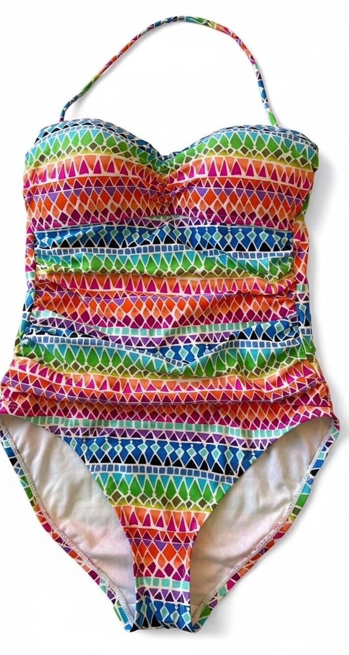 La Blanca Tropical Island Colorful Bandeau Ruched One-Piece Swimsuit 8 Slimming